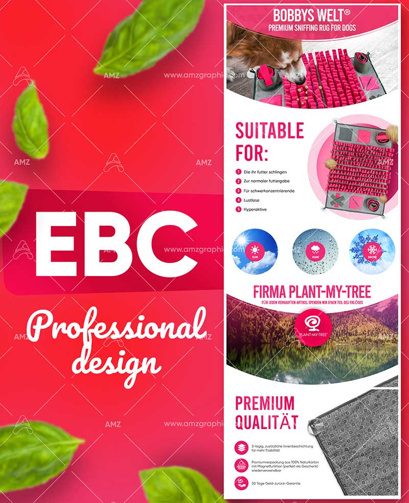 Amazon premium A+ content EBC design for premium sniffing rug for dogs showing features, benefits, and pet lifestyle imagery