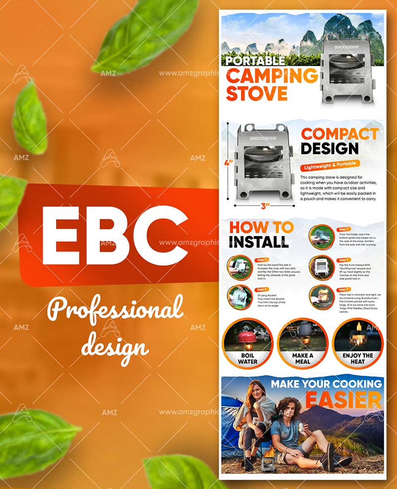 Custom A+ content design for wood burning stove and camping cookware set for Amazon product listing